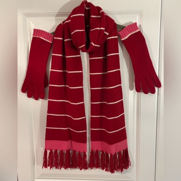 Merona Red, White and Pink Striped Scarf Set with Long Matching Gloves - Picture 4 of 6